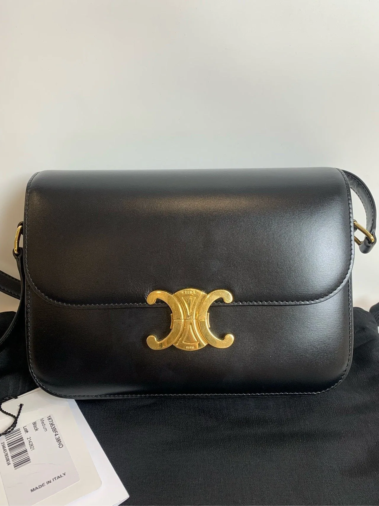 Celine Triomphe M Black Leather Shoulder Bag