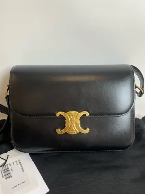 Celine Triomphe M Black Leather Shoulder Bag