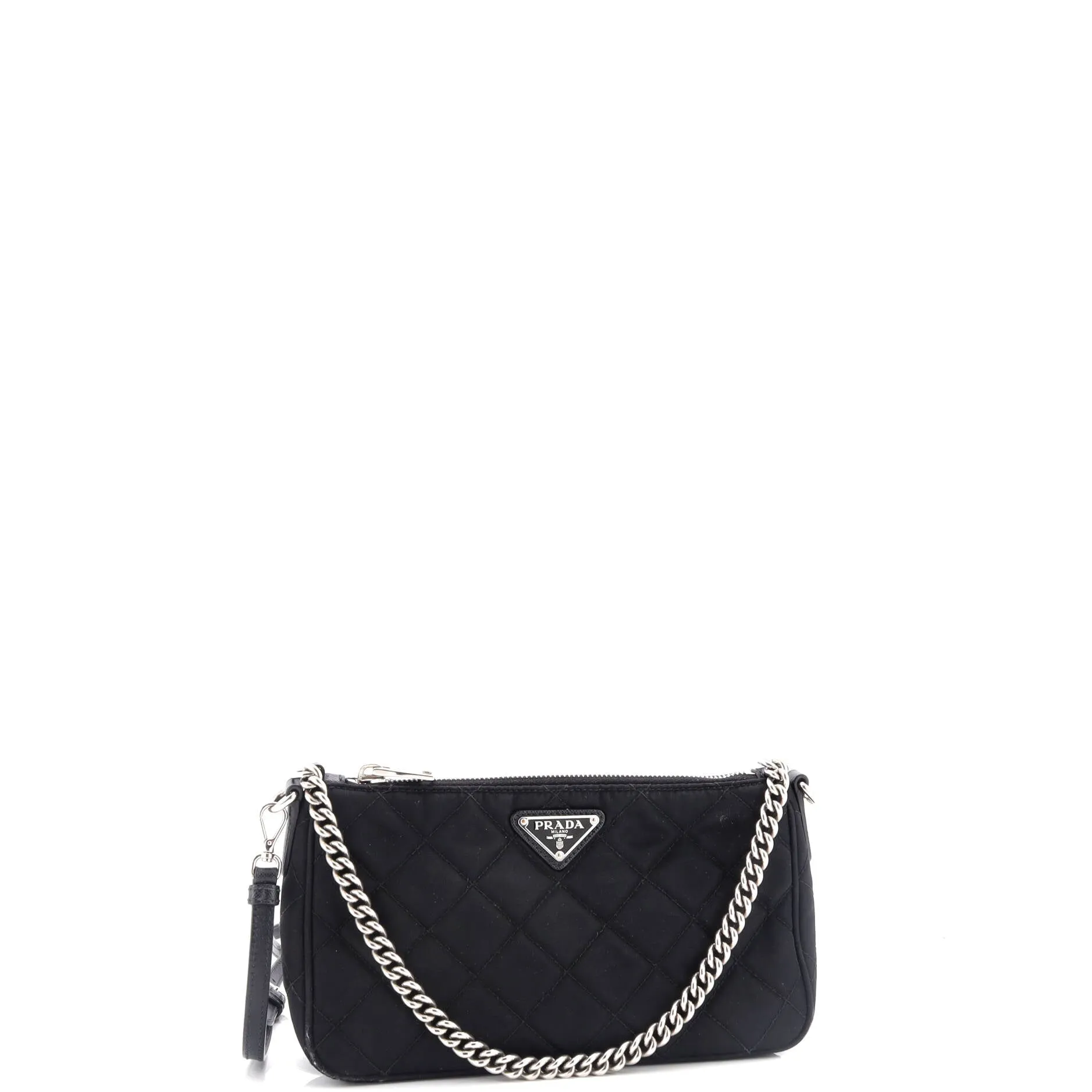 Chain Zip Shoulder Bag Quilted Tessuto Small