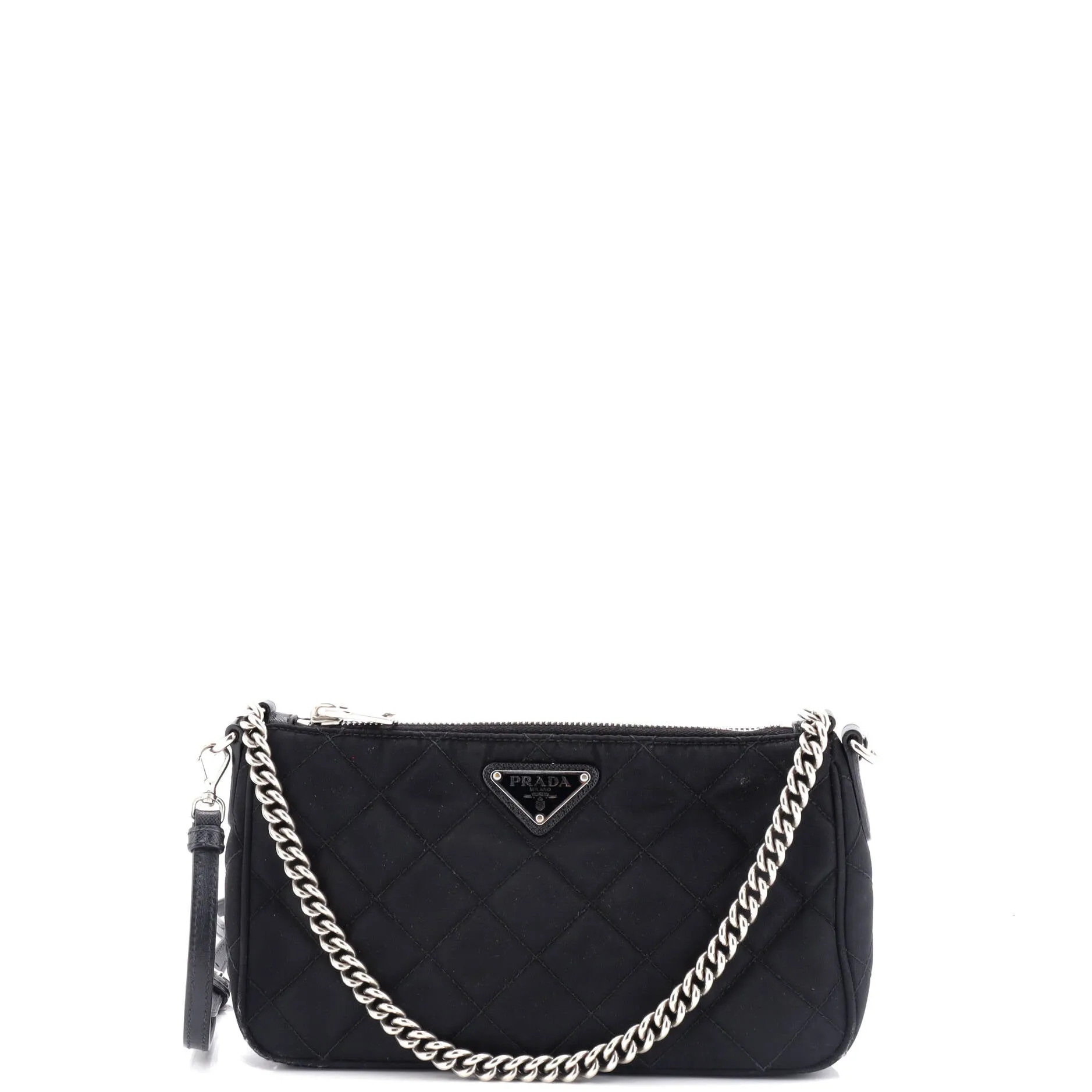 Chain Zip Shoulder Bag Quilted Tessuto Small