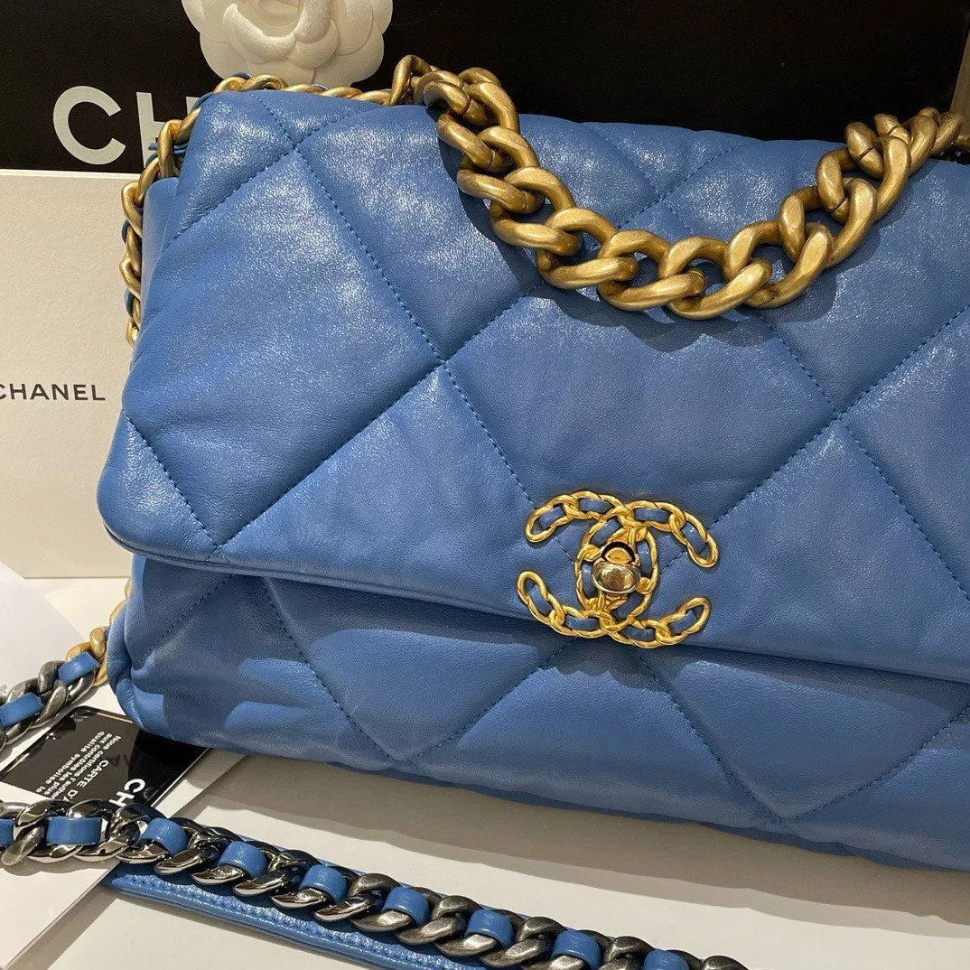 Chanel 19 Medium Blue Quilted Leather Shoulder Bag 30cm 2020