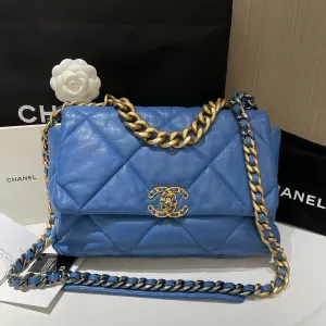 Chanel 19 Medium Blue Quilted Leather Shoulder Bag 30cm 2020