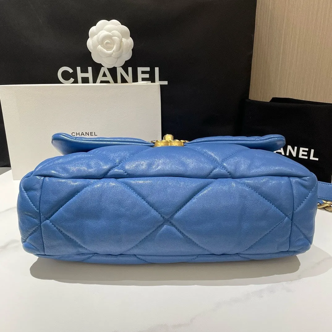 Chanel 19 Medium Blue Quilted Leather Shoulder Bag 30cm 2020