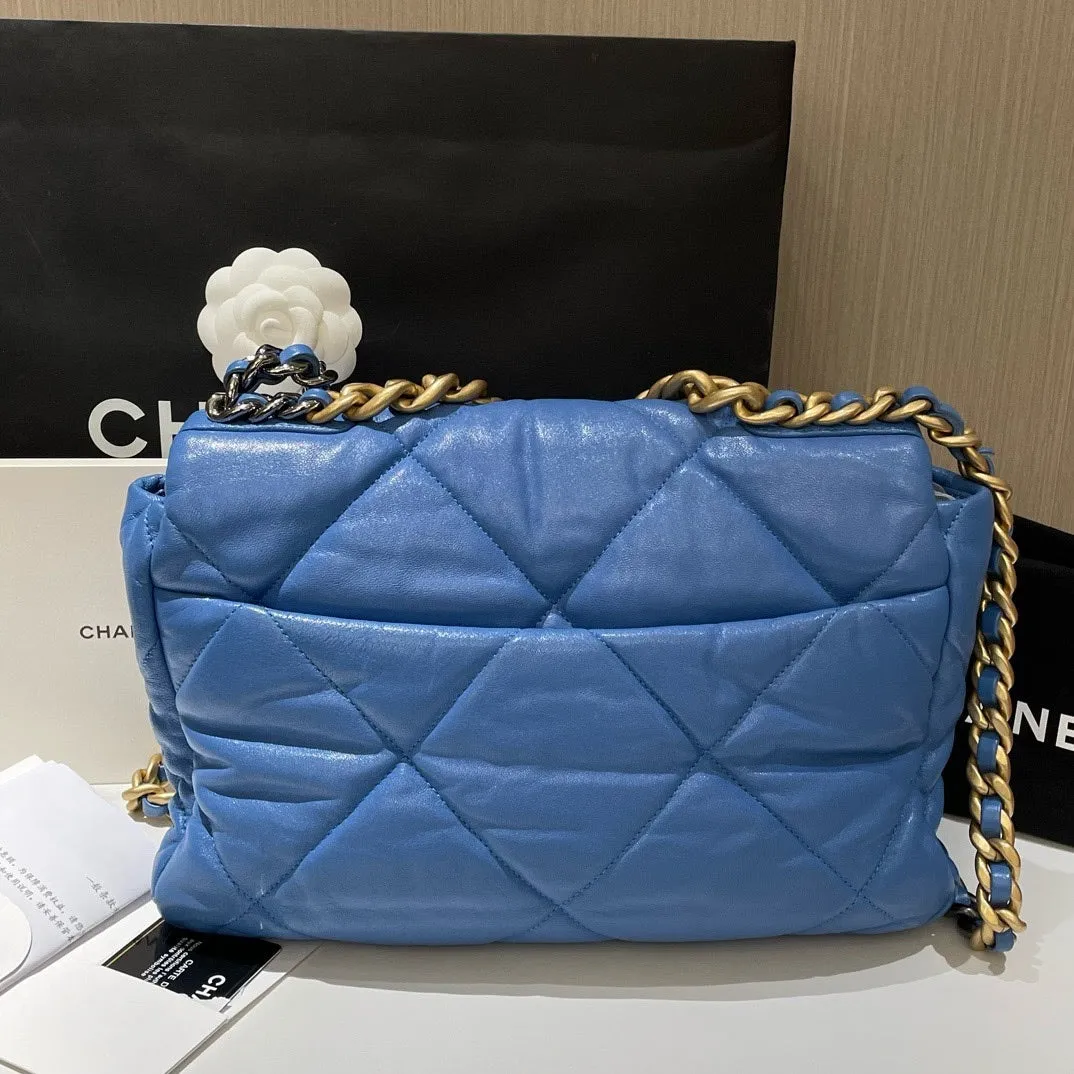 Chanel 19 Medium Blue Quilted Leather Shoulder Bag 30cm 2020