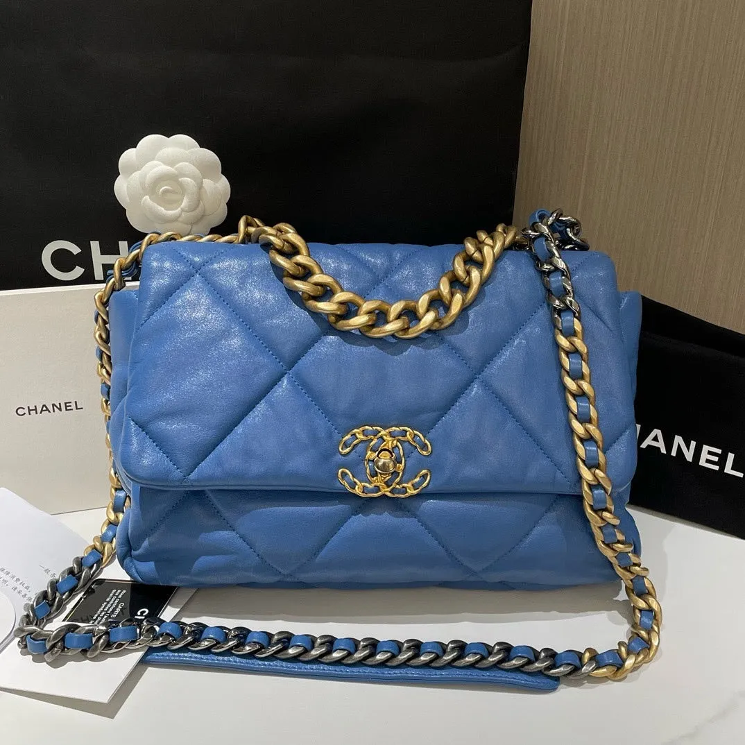 Chanel 19 Medium Blue Quilted Leather Shoulder Bag 30cm 2020