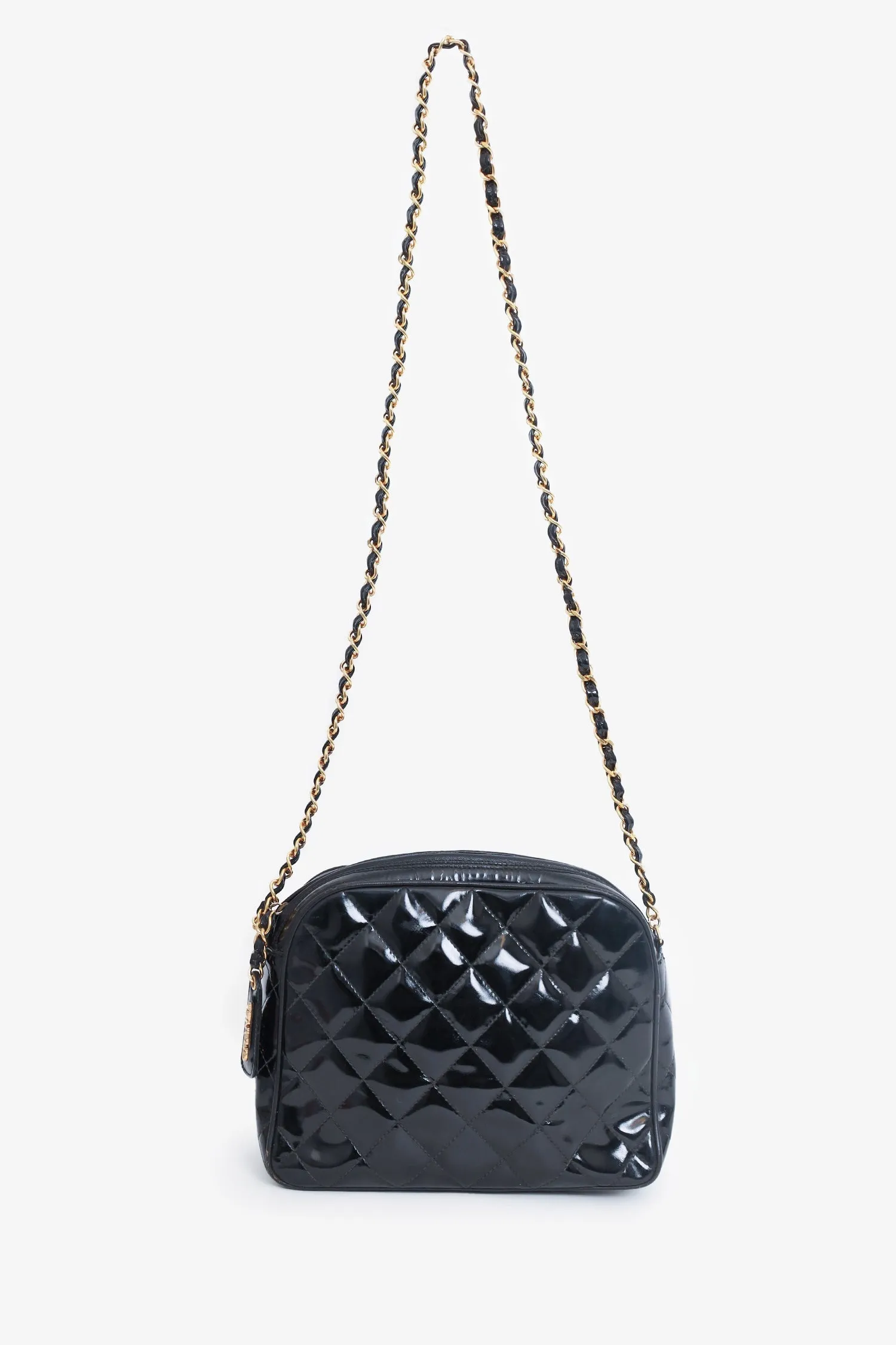 Chanel 1994-96 Black Patent Quilted Shoulder Bag