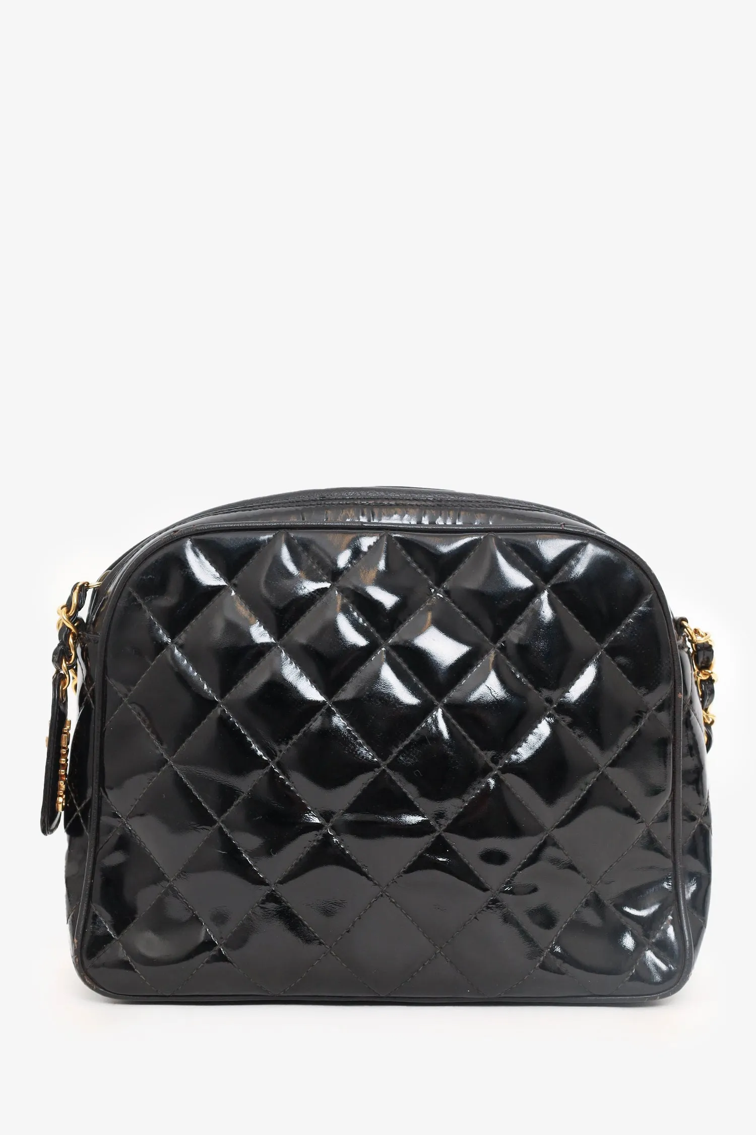 Chanel 1994-96 Black Patent Quilted Shoulder Bag