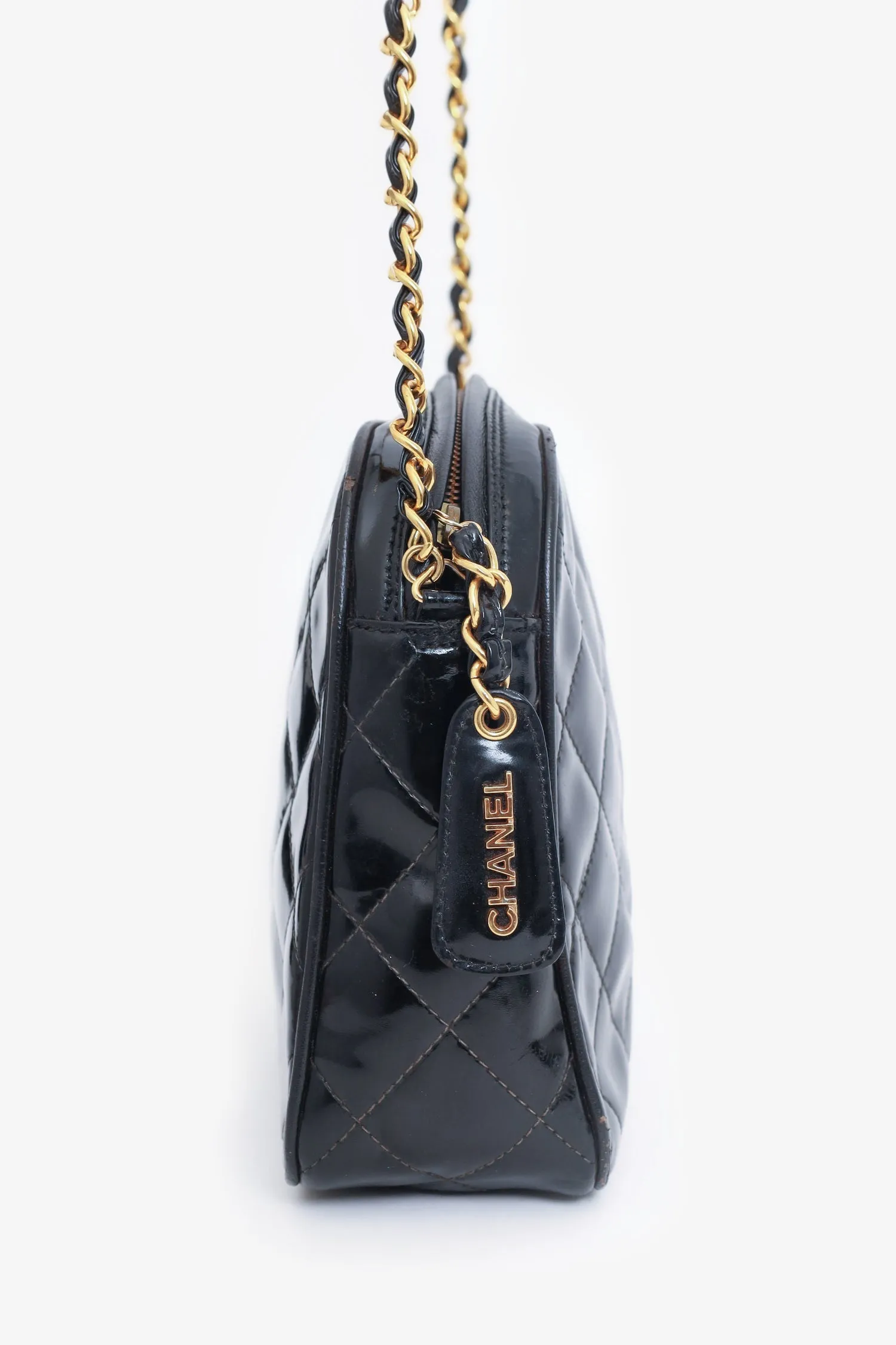 Chanel 1994-96 Black Patent Quilted Shoulder Bag