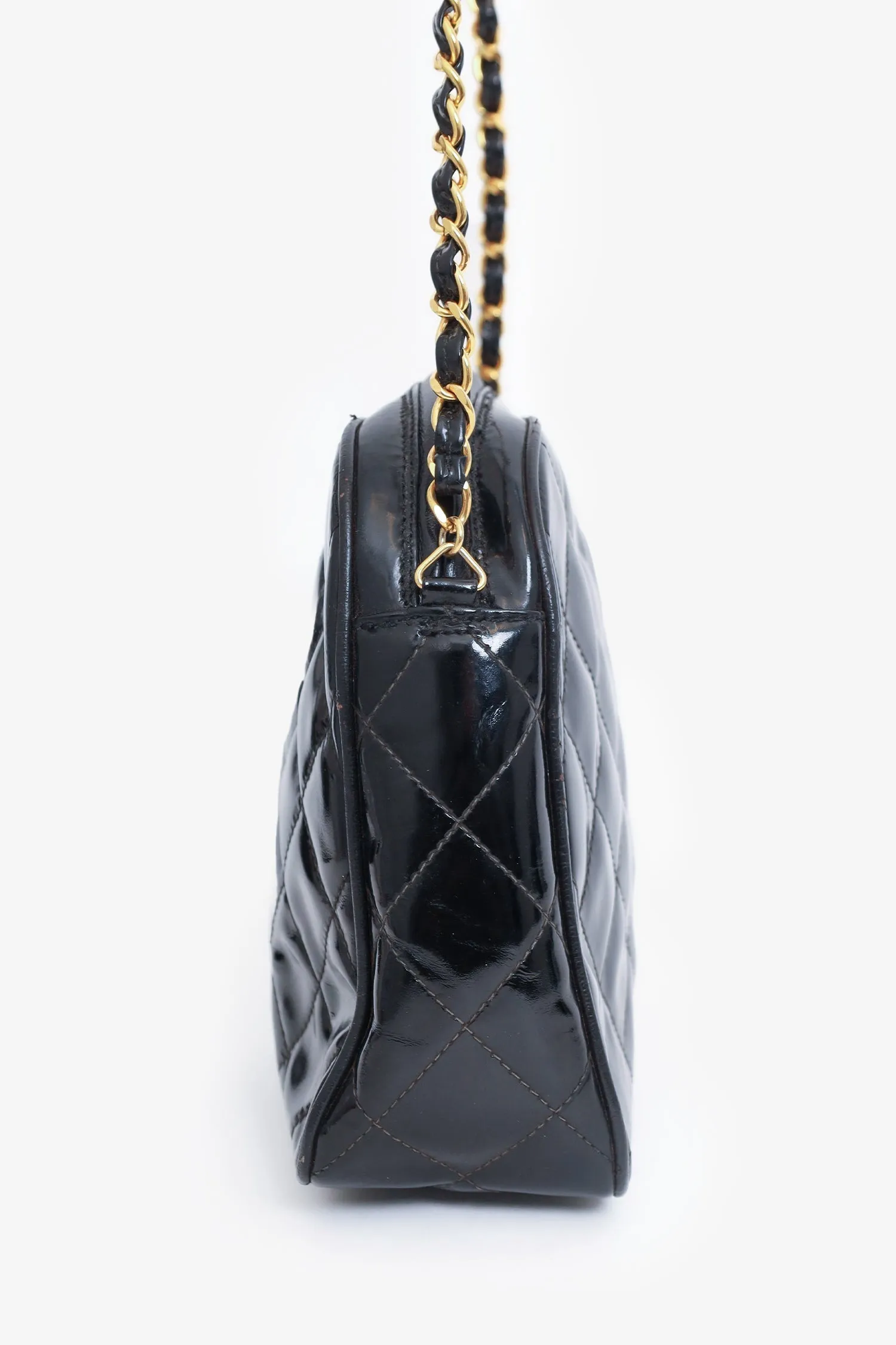 Chanel 1994-96 Black Patent Quilted Shoulder Bag