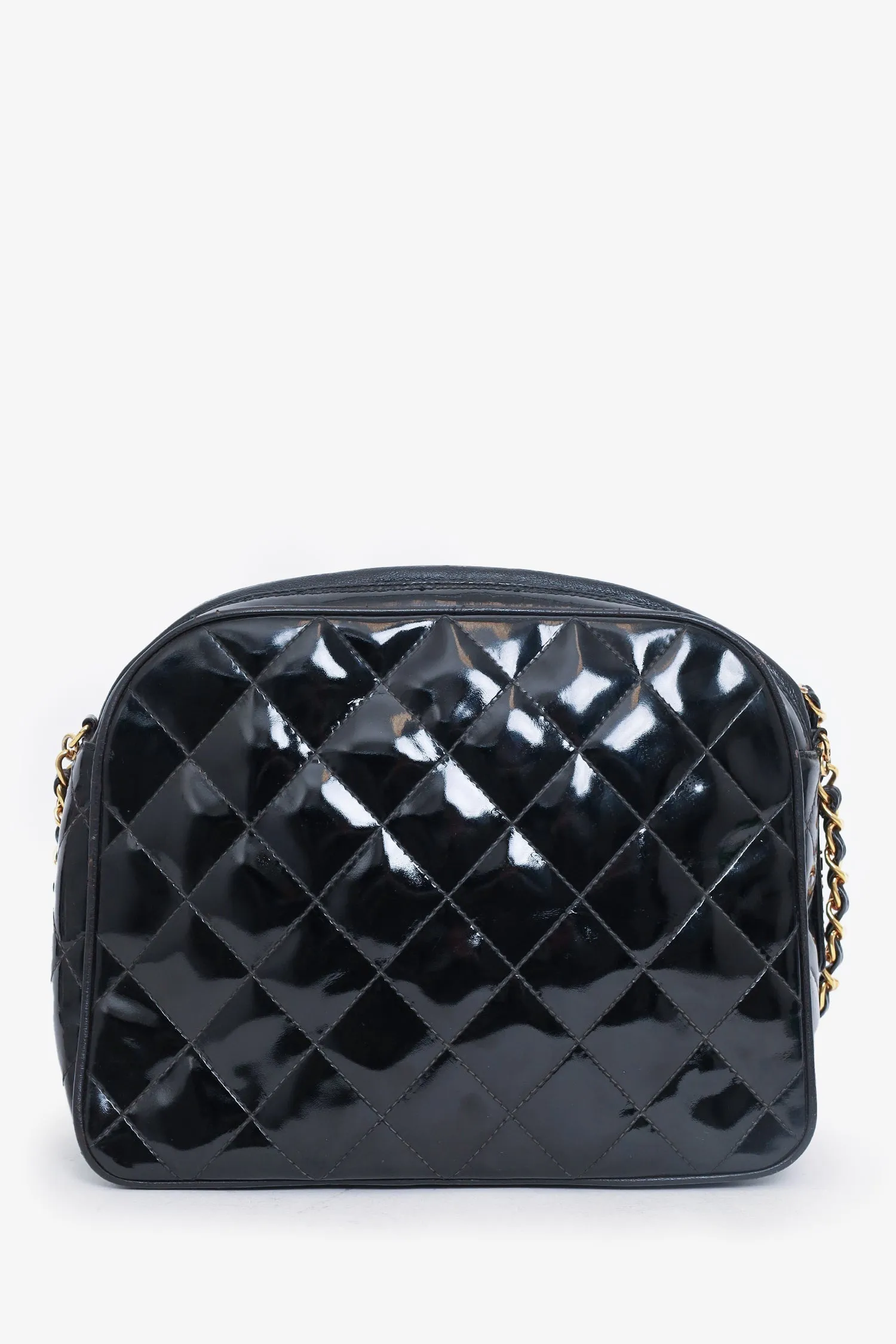 Chanel 1994-96 Black Patent Quilted Shoulder Bag