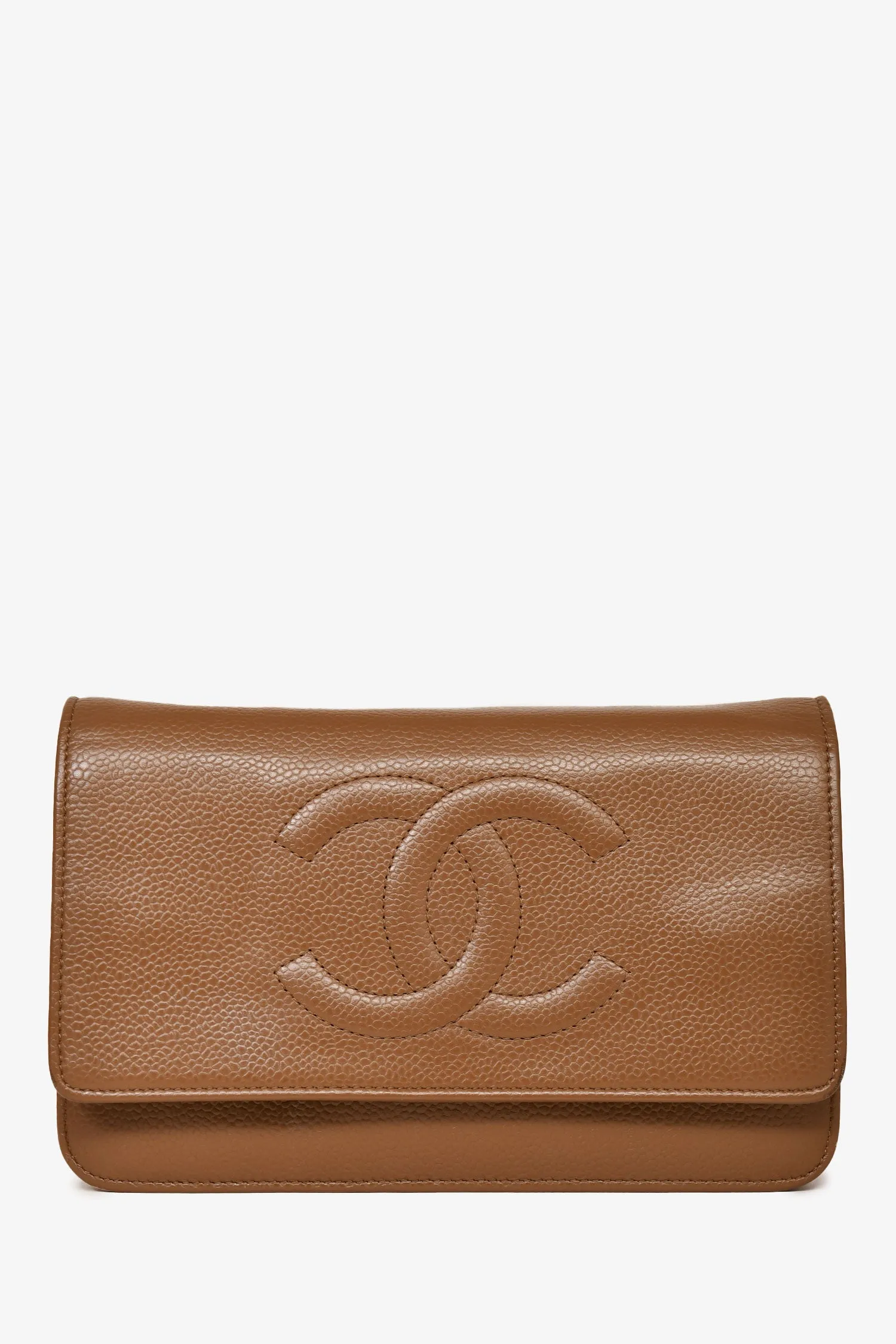 Chanel 2012-13 Brown Caviar Leather CC Logo Wallet On Chain