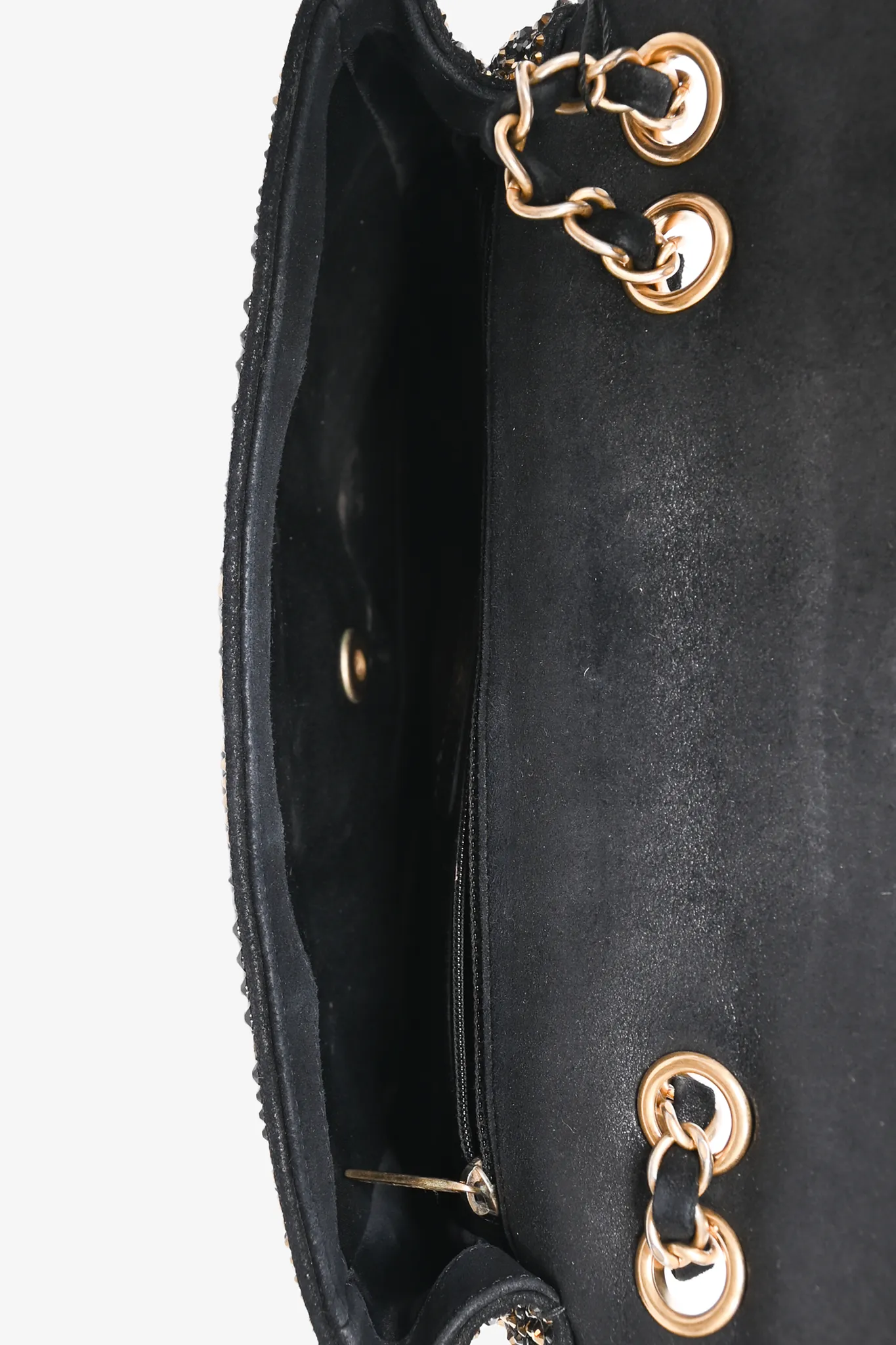 Chanel 2014-15 Black/Gold Swarovski Crystal Embellished Medium Single Flap Shoulder Bag