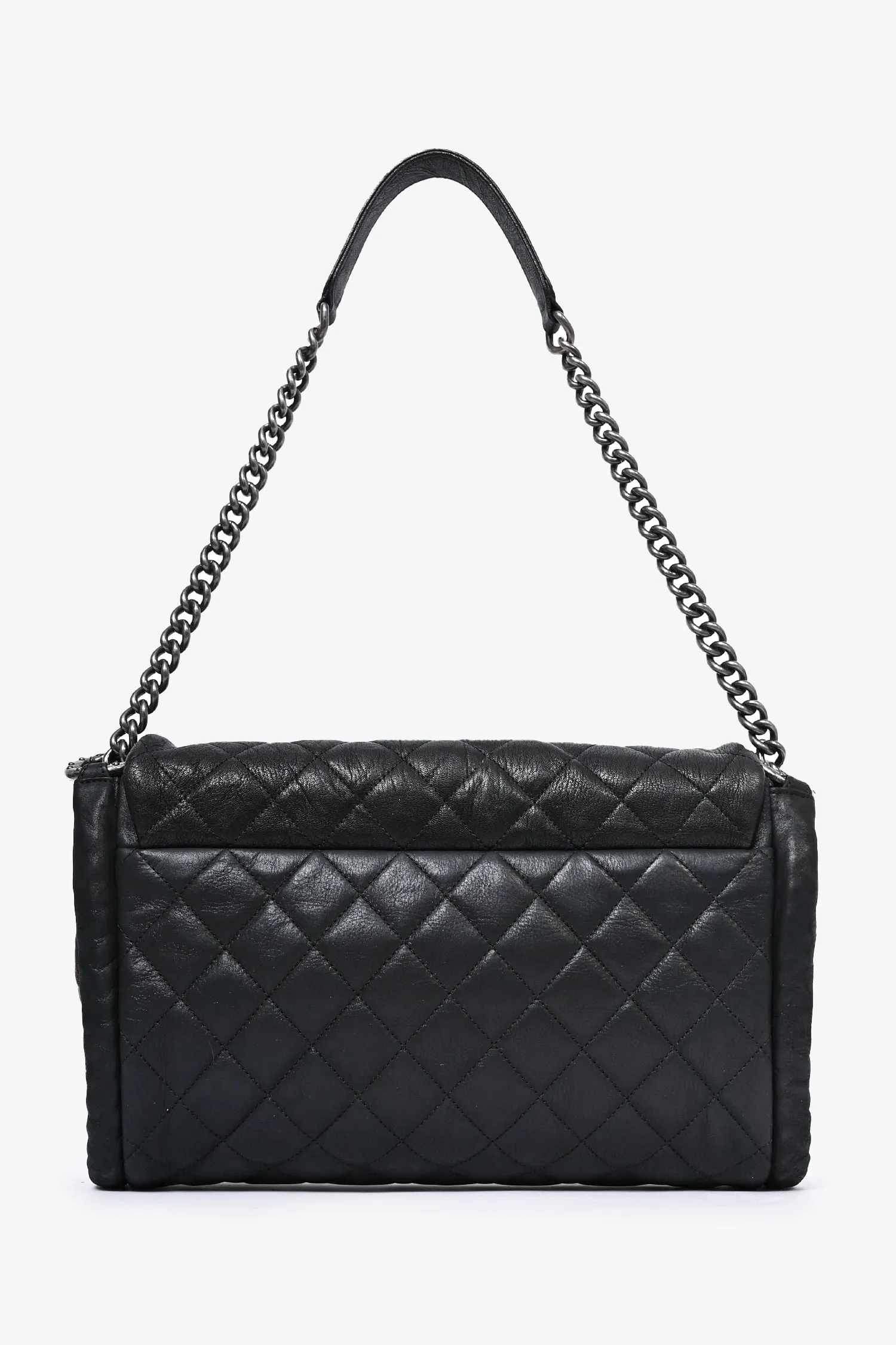 Chanel 2014 Black/Green Washed Lambskin Quilted Studded CC Flap Shoulder Bag