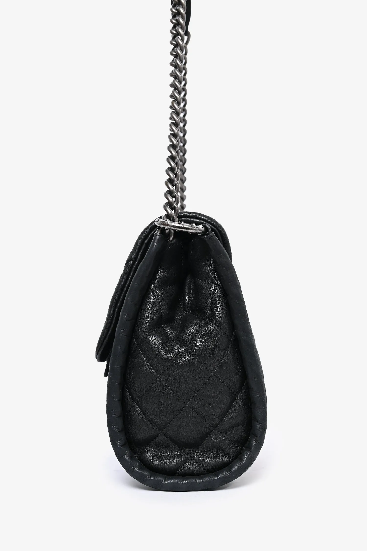 Chanel 2014 Black/Green Washed Lambskin Quilted Studded CC Flap Shoulder Bag
