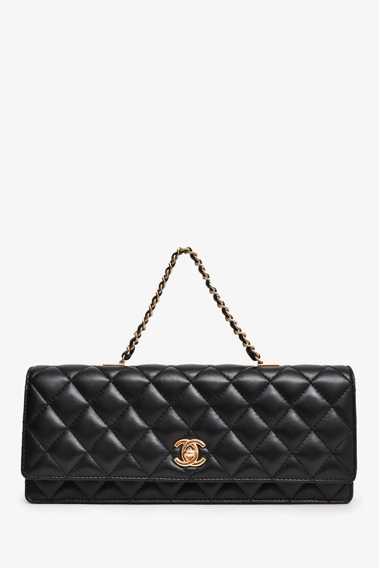 Chanel 2016-17 Black Lambskin Faux Pearl East West Shoulder Bag
