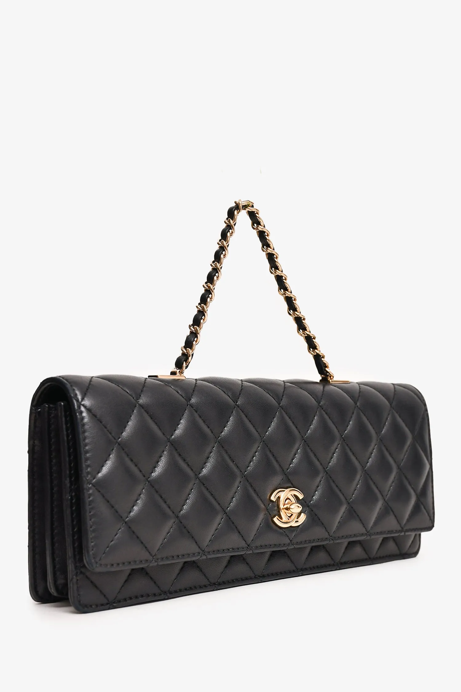 Chanel 2016-17 Black Lambskin Faux Pearl East West Shoulder Bag