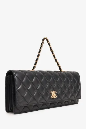 Chanel 2016-17 Black Lambskin Faux Pearl East West Shoulder Bag
