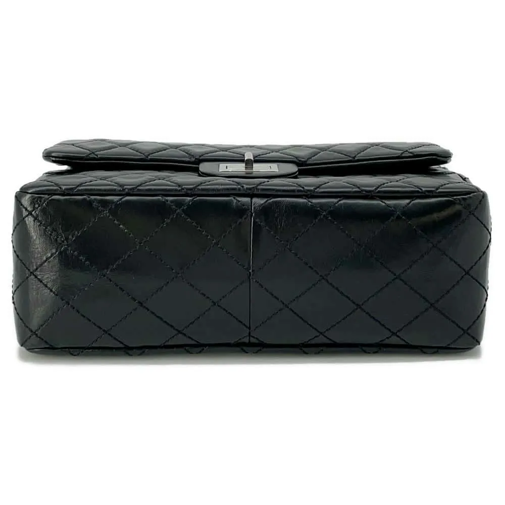 CHANEL 2.55 Matelasse W-Flap W-Chain Shoulder Bag BlackA37587 Aged Calf Leather Size Large