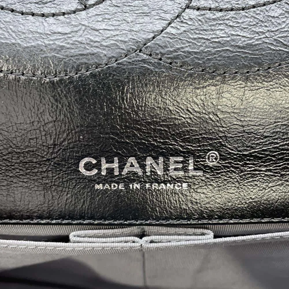 CHANEL 2.55 Matelasse W-Flap W-Chain Shoulder Bag BlackA37587 Aged Calf Leather Size Large