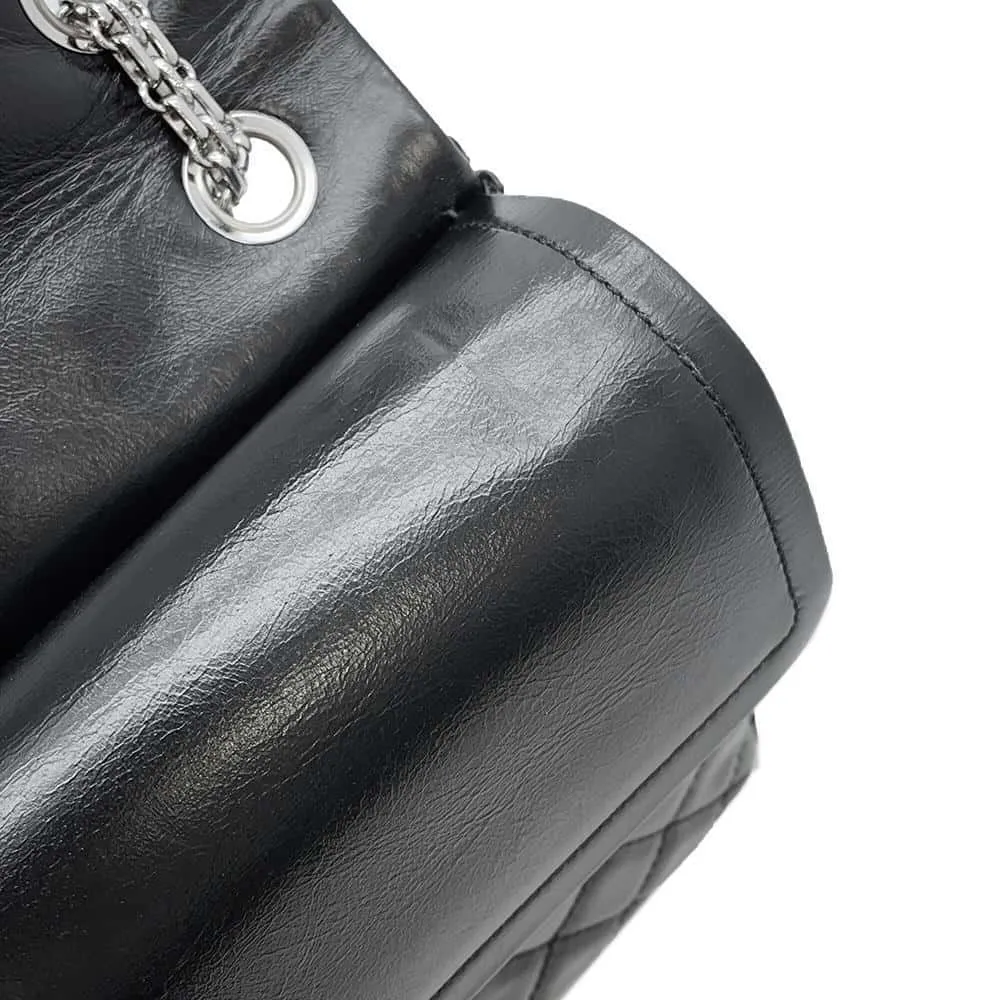 CHANEL 2.55 Matelasse W-Flap W-Chain Shoulder Bag BlackA37587 Aged Calf Leather Size Large