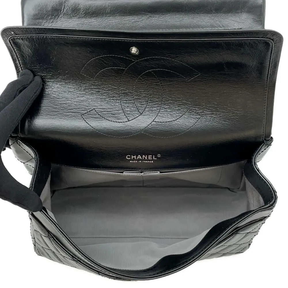 CHANEL 2.55 Matelasse W-Flap W-Chain Shoulder Bag BlackA37587 Aged Calf Leather Size Large