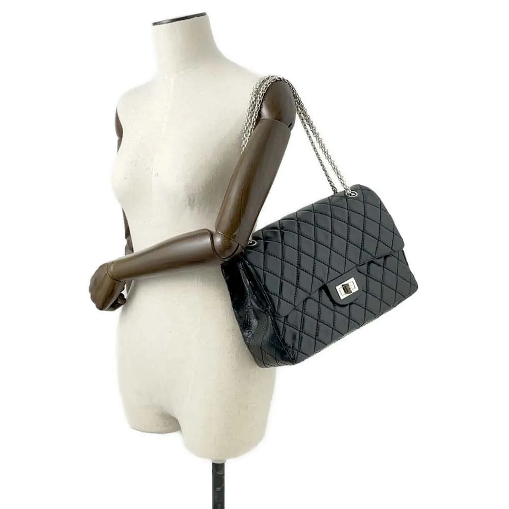 CHANEL 2.55 Matelasse W-Flap W-Chain Shoulder Bag BlackA37587 Aged Calf Leather Size Large