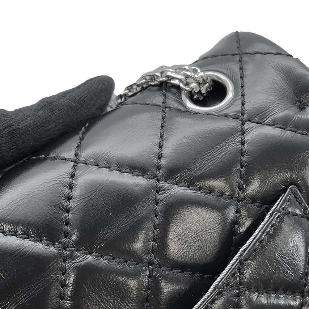 CHANEL 2.55 Matelasse W-Flap W-Chain Shoulder Bag BlackA37587 Aged Calf Leather Size Large