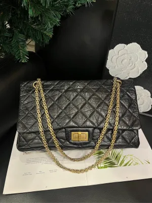 chanel 255 maxi black gold one shoulder cross body bag