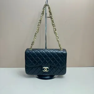 Chanel Black Quilted Lambskin Chain Shoulder Bag Medium Size