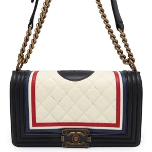 CHANEL Boy Chanel ChainShoulder Bag White/BlackA67086 Lambskin