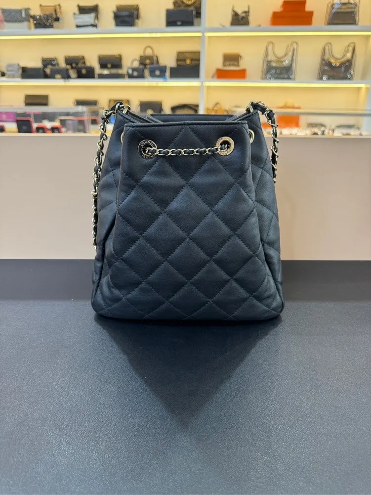 Chanel Calfskin Backpack Black 25x23x10cm
