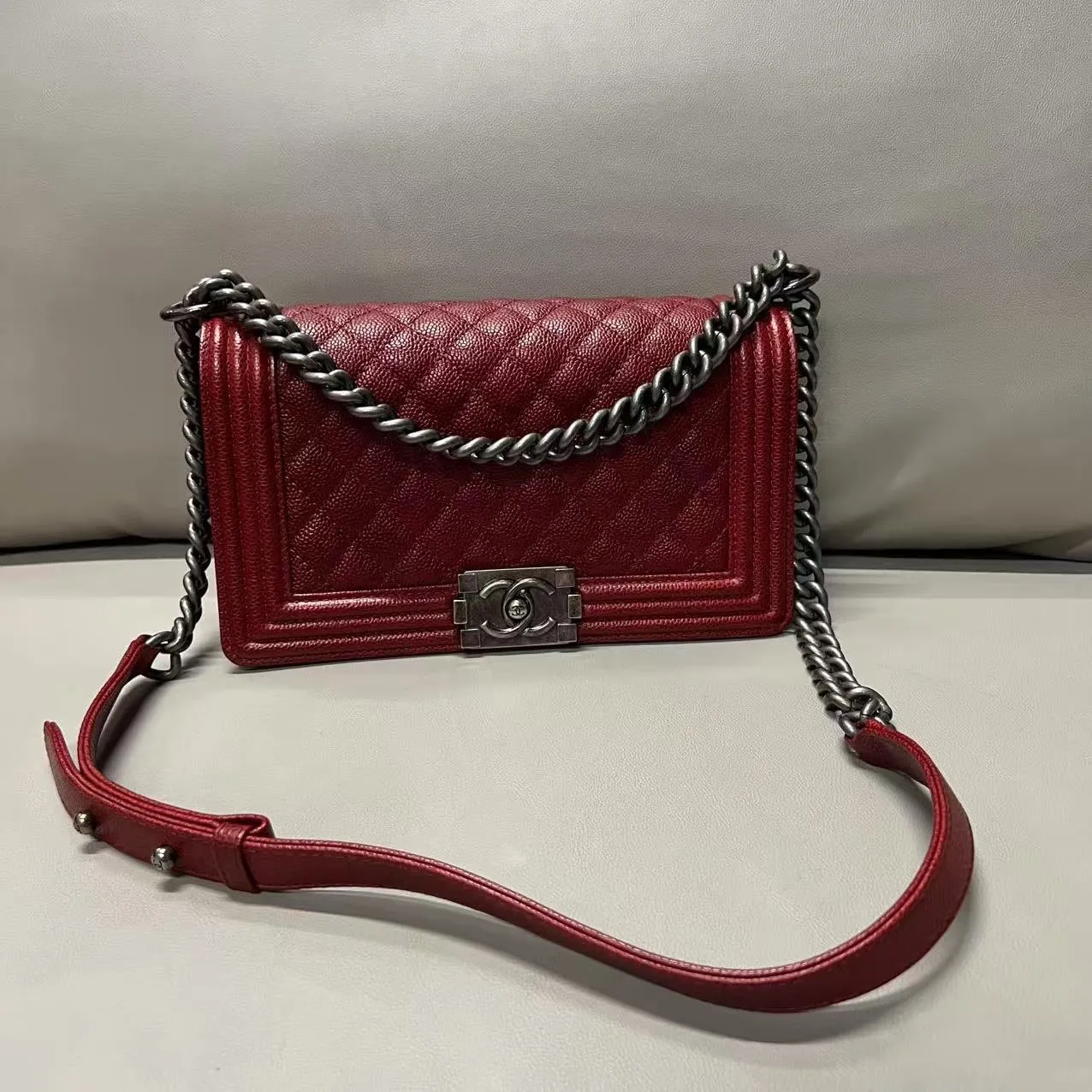 Chanel Caviar Leather Leboy Bag Medium Red Shoulder Bag 2014