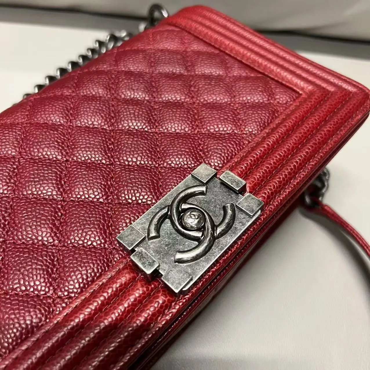 Chanel Caviar Leather Leboy Bag Medium Red Shoulder Bag 2014