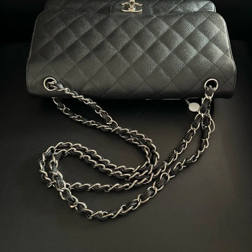 Chanel CF Jumbo Caviar Black Quilted Leather Shoulder Bag 30x21x9cm