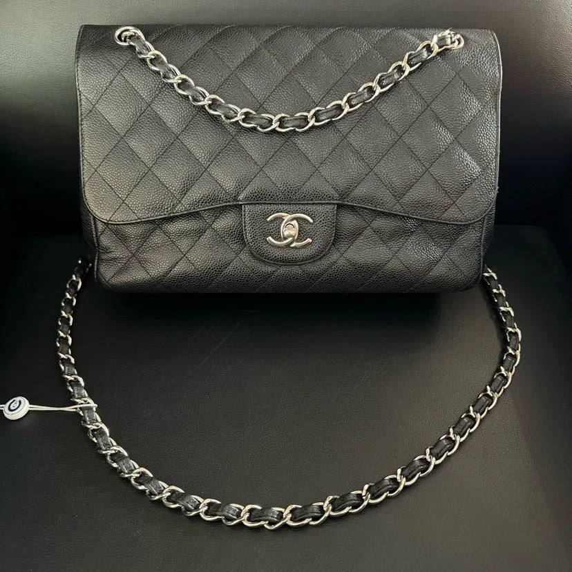 Chanel CF Jumbo Caviar Black Quilted Leather Shoulder Bag 30x21x9cm
