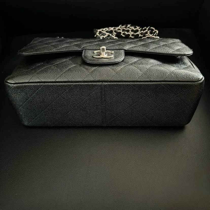 Chanel CF Jumbo Caviar Black Quilted Leather Shoulder Bag 30x21x9cm