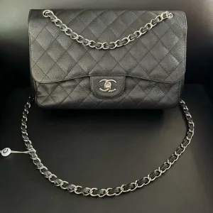 Chanel CF Jumbo Caviar Black Quilted Leather Shoulder Bag 30x21x9cm