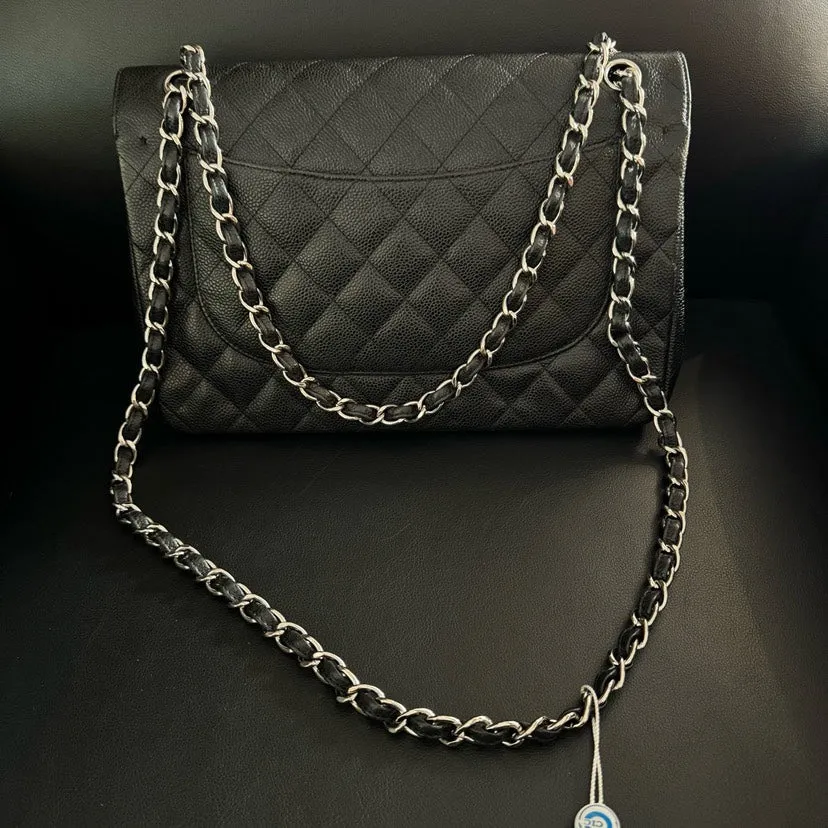 Chanel CF Jumbo Caviar Black Quilted Leather Shoulder Bag 30x21x9cm