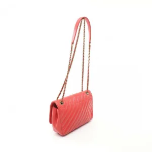 Chanel Chevron Bias Stitch Chain Shoulder Bag Leather Orange Red with Antique Gold Hardware