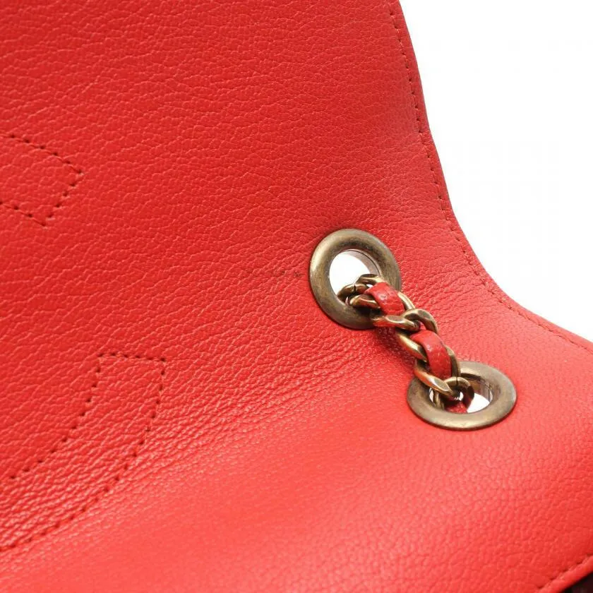 Chanel Chevron Bias Stitch Chain Shoulder Bag Leather Orange Red with Antique Gold Hardware