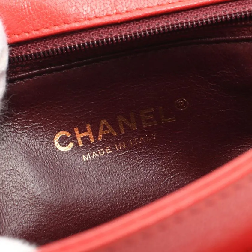 Chanel Chevron Bias Stitch Chain Shoulder Bag Leather Orange Red with Antique Gold Hardware