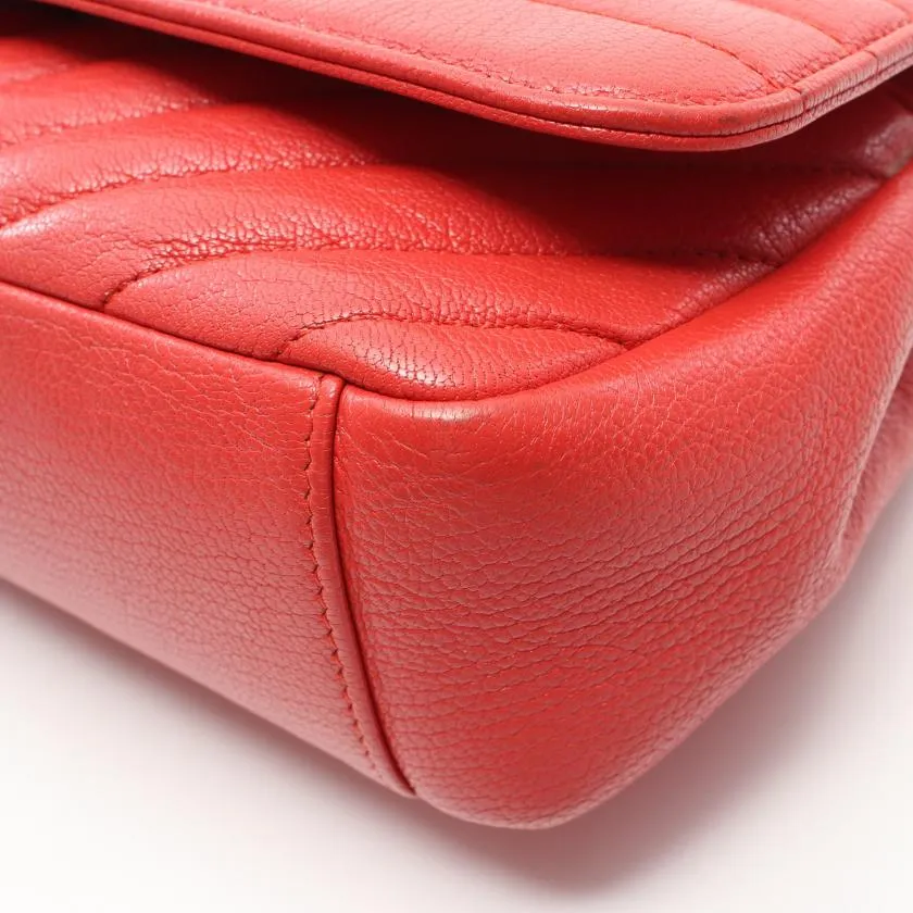 Chanel Chevron Bias Stitch Chain Shoulder Bag Leather Orange Red with Antique Gold Hardware