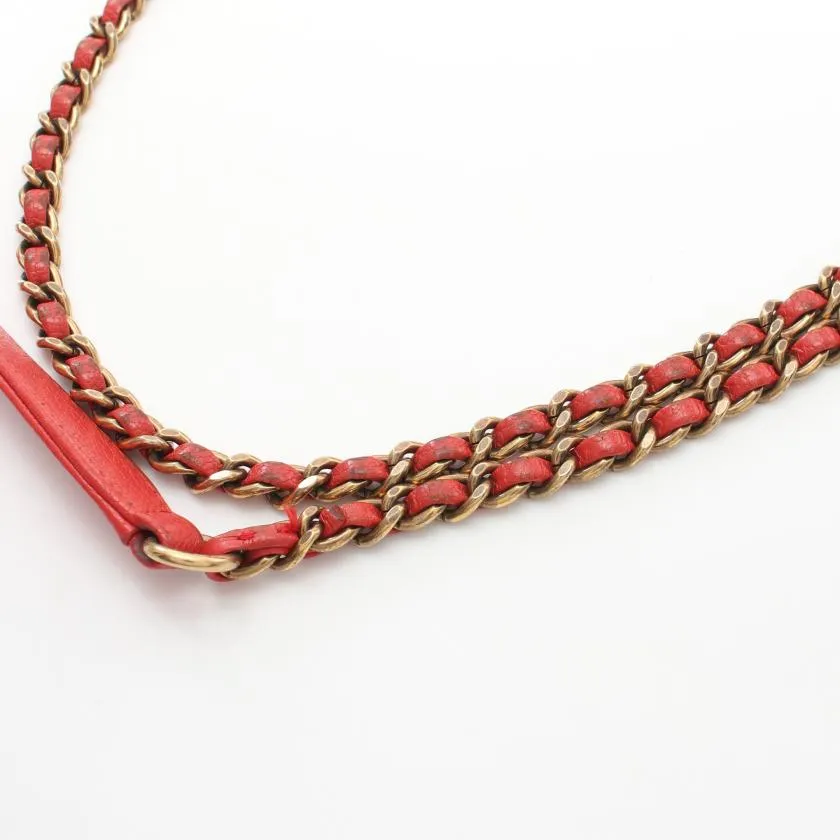 Chanel Chevron Bias Stitch Chain Shoulder Bag Leather Orange Red with Antique Gold Hardware