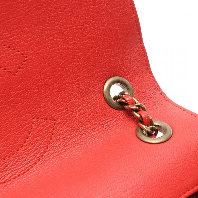 Chanel Chevron Bias Stitch Chain Shoulder Bag Leather Orange Red with Antique Gold Hardware