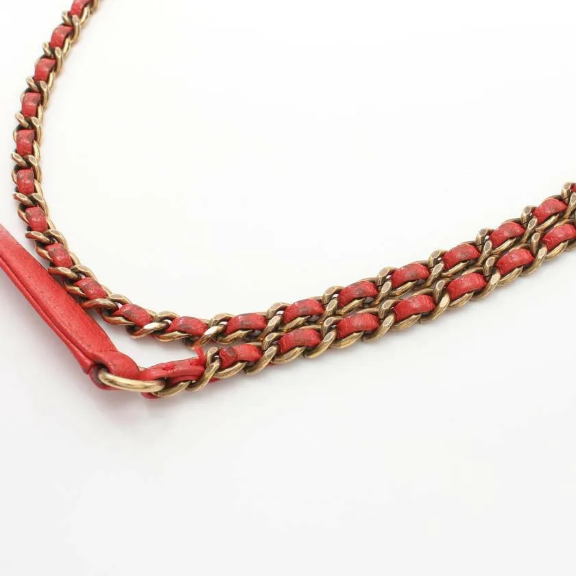 Chanel Chevron Bias Stitch Chain Shoulder Bag Leather Orange Red with Antique Gold Hardware