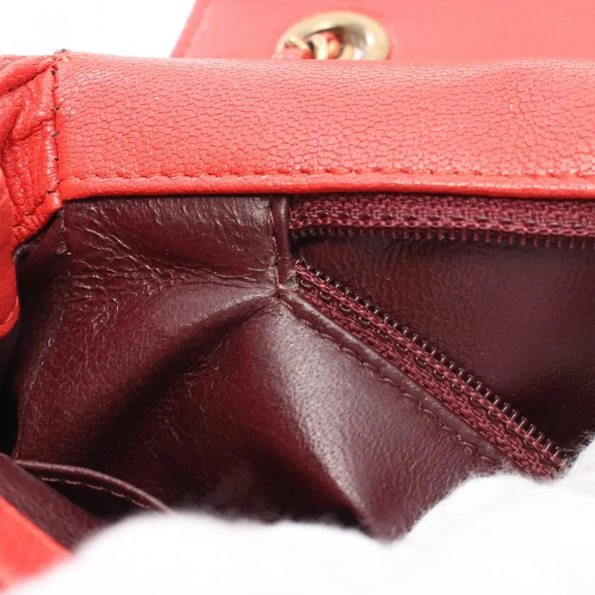 Chanel Chevron Bias Stitch Chain Shoulder Bag Leather Orange Red with Antique Gold Hardware