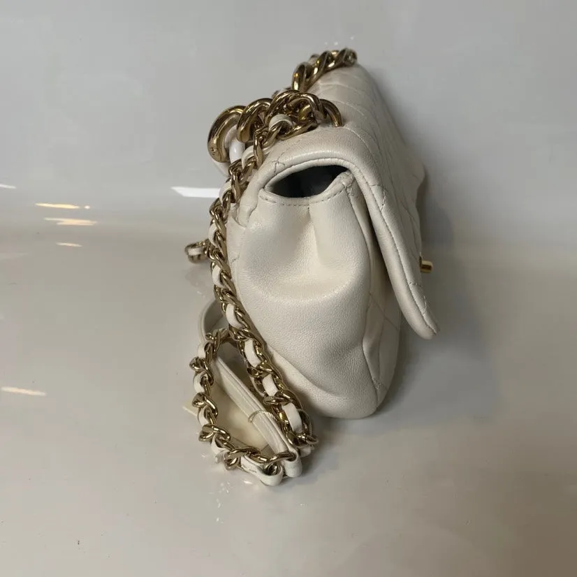 Chanel Classic Flap Bag White Leather Shoulder Bag