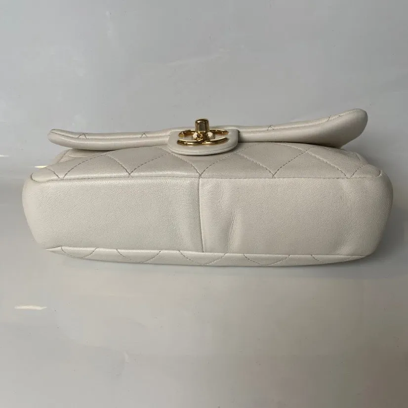 Chanel Classic Flap Bag White Leather Shoulder Bag