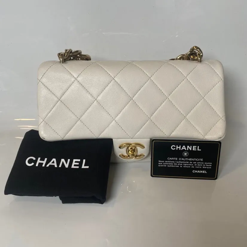 Chanel Classic Flap Bag White Leather Shoulder Bag