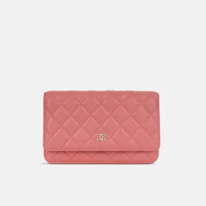 Chanel - Classic Wallet On Chain - Coral Pink Caviar Leather - CGHW - Pre-Loved